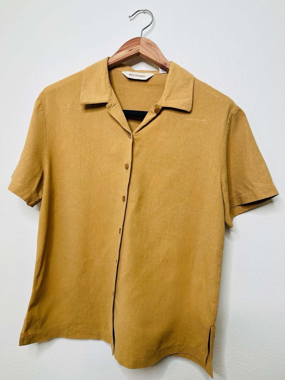 Bechamel Golden Hour 100% Silk Camp Shirt | Mustard Yellow Button-Down